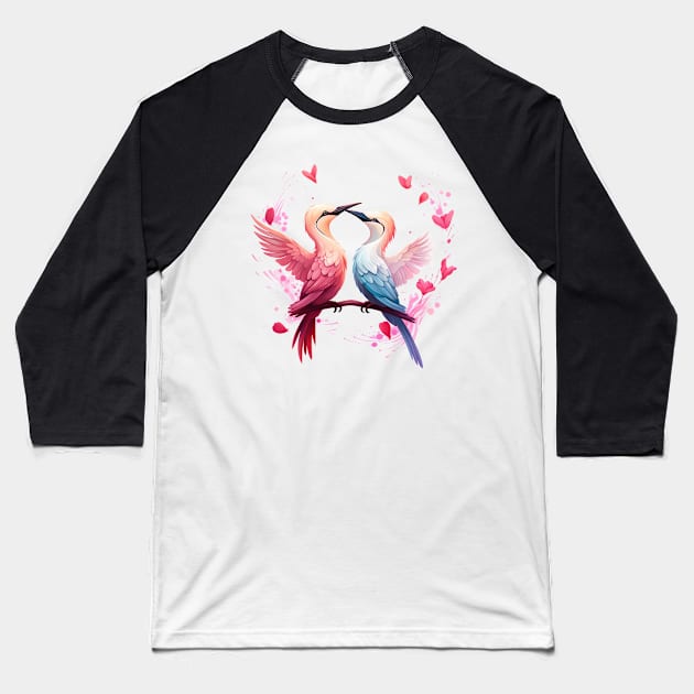 Valentine Kissing Gannet Bird Couple Baseball T-Shirt by Chromatic Fusion Studio